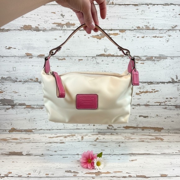Coach Handbags - Coach Cosmetic Bag Ivory Pink Nylon Makeup Pouch Travel Case Y2K